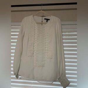 White House Black Market Ivory Blouse with Lace Detail